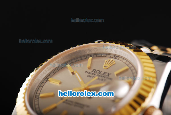 Rolex Datejust Swiss ETA 2836 Automatic Movement Two Tone with Gold Bezel-Grey Dial and Gold Stick Markers-18K Gold Never Fade - Click Image to Close